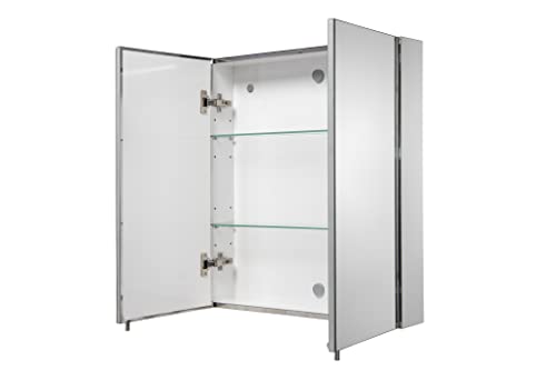 Croydex Finchley Double Door, Surface Mount Flexi-Fix Easy Hanging System Medicine Cabinet, 24 in (W) x 26 in (H) Stainless Steel