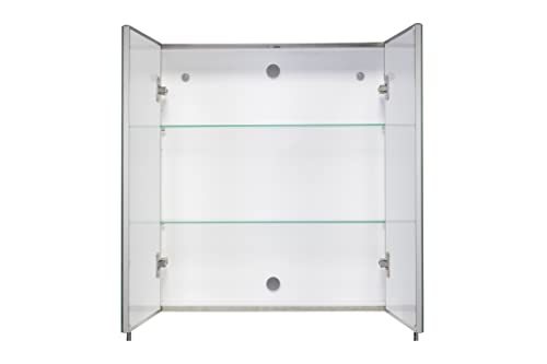 Croydex Finchley Double Door, Surface Mount Flexi-Fix Easy Hanging System Medicine Cabinet, 24 in (W) x 26 in (H) Stainless Steel