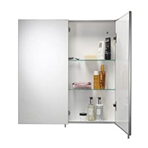 Croydex Finchley Double Door, Surface Mount Flexi-Fix Easy Hanging System Medicine Cabinet, 24 in (W) x 26 in (H) Stainless Steel