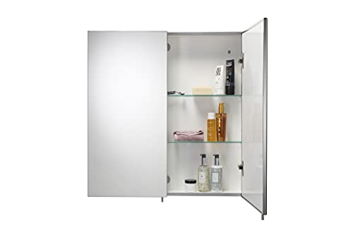 Croydex Finchley Double Door, Surface Mount Flexi-Fix Easy Hanging System Medicine Cabinet, 24 in (W) x 26 in (H) Stainless Steel