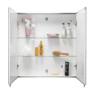 Croydex Finchley Double Door, Surface Mount Flexi-Fix Easy Hanging System Medicine Cabinet, 24 in (W) x 26 in (H) Stainless Steel