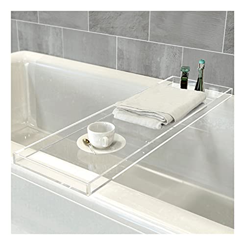 YOGANHJAT Bathtub Tray Caddy Acrylic Bath Tray, Anti-Slip Wine Glass Book Holder Bath Tub Table Caddy for Home Bathrooms Organizer Shelf Luxury Most Baths,White,82x20cm