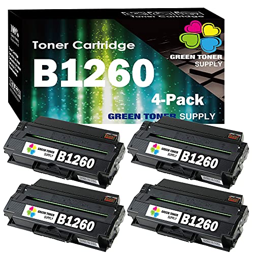 4-Pack 4xBlack Green Toner Supply Compatible for Dell 1260 Toner Cartridge B1260x4 Work with B1260 B1260dn B1265dn B1265dnf B1265dfw Mono Printer