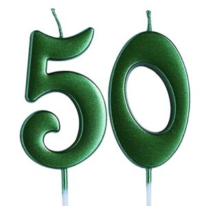 green 50th birthday candle, number 50 years old candles cake topper, woman or man party decorations, supplies