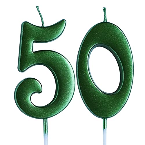 Green 50th Birthday Candle, Number 50 Years Old Candles Cake Topper, Woman Or Man Party Decorations, Supplies