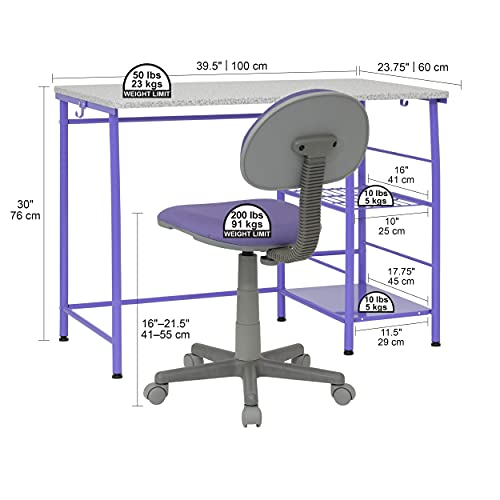 Calico Designs Study Zone II Student Desk and Task Chair 2 Piece Set, Purple