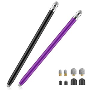 stylus pens for touch screens,granabol sensitivity capacitive stylus 4 in 1 touch screen pen with 8 extra replaceable tips for iphone ipad tablets all universal touch devices(2pcs) (black+purple)