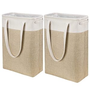 laundry hampers tall slim laundry baskets thin foldable clothes hamper narrow hamper for laundry storage organizer collapsible hamper laundry with white and brown imitated burlap patchwork,qy-sc24-2