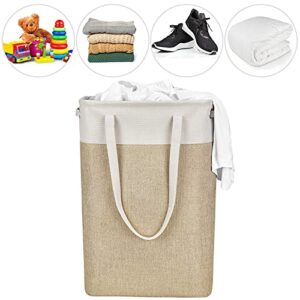 Laundry Hampers Tall Slim Laundry Baskets Thin Foldable Clothes Hamper Narrow Hamper for Laundry Storage Organizer Collapsible Hamper Laundry with White and Brown Imitated Burlap Patchwork,QY-SC24-2