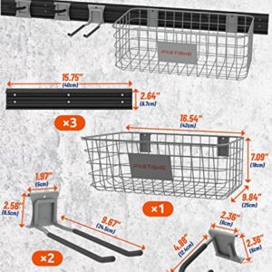 POETISKE Garage Tool Organizer Wall Mount 2PC Heavy Duty Hook 2PC Bike Hook 1PC Mesh Basket 3PC Utility Rack Max Capacity 480LBS Holding Folding Chairs Garden Tools Ladder Broom Mop etc