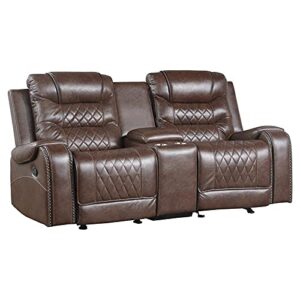 lexicon putnam double glider reclining loveseat with center console in brown
