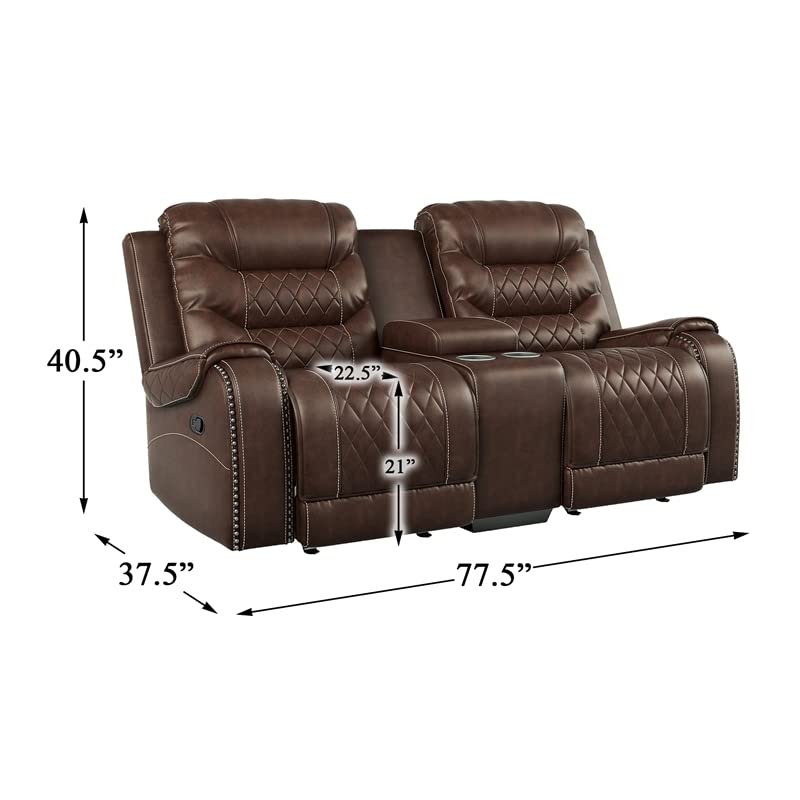 Lexicon Putnam Double Glider Reclining Loveseat with Center Console in Brown