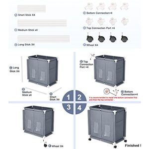 2-Tier Laundry Hamper 110L Large Oxford Clothes Basket Sorter with Rolling Wheels, Lid and Sorting Cards for Clothes & Toys Storage, Grey HG615