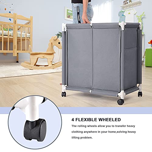 2-Tier Laundry Hamper 110L Large Oxford Clothes Basket Sorter with Rolling Wheels, Lid and Sorting Cards for Clothes & Toys Storage, Grey HG615