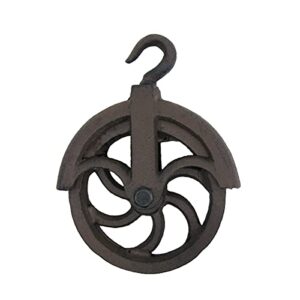 tg,llc treasure gurus cast iron rustic hanging cable pulley wheel hook vintage metal farmhouse country home decor
