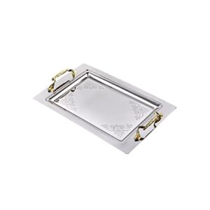 candymosa silver serving tray with handles (14”x9”) - stainless steel serving tray for drinks and food - silver tray decorative - ideal as a coffee tray, bar tray, silver platter or turkish tray
