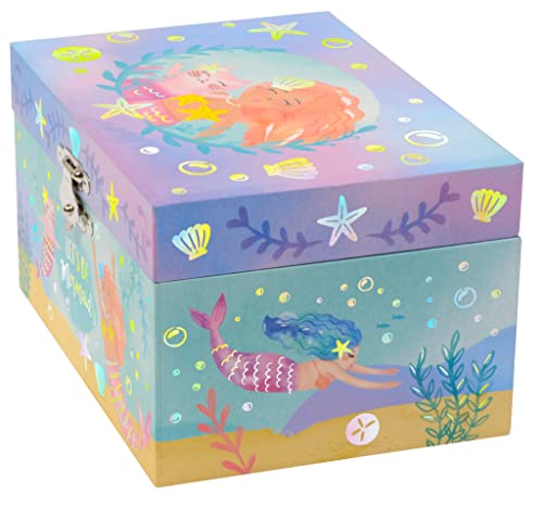 Jewelkeeper Girl's Musical Rainbow Mermaid Jewelry Box, Gold Foil Design, Over the Waves Tune - Musical Jewelry Box