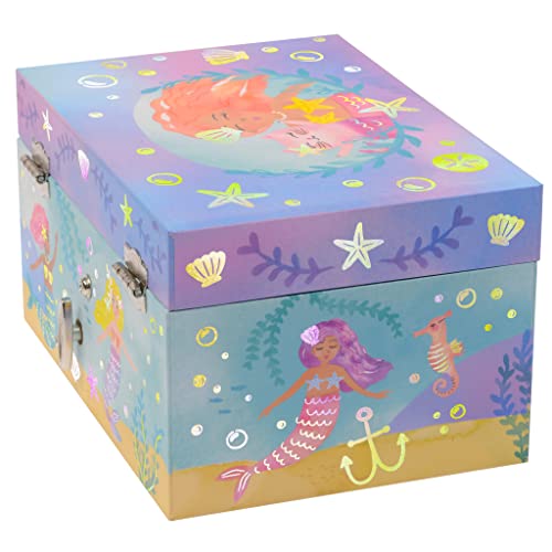 Jewelkeeper Girl's Musical Rainbow Mermaid Jewelry Box, Gold Foil Design, Over the Waves Tune - Musical Jewelry Box