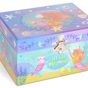 Jewelkeeper Girl's Musical Rainbow Mermaid Jewelry Box, Gold Foil Design, Over the Waves Tune - Musical Jewelry Box