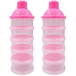 Goldenvalueable Non-Spill Milk Powder Dispenser/Storage Container, Pink (2pcs)- 5 Compartments