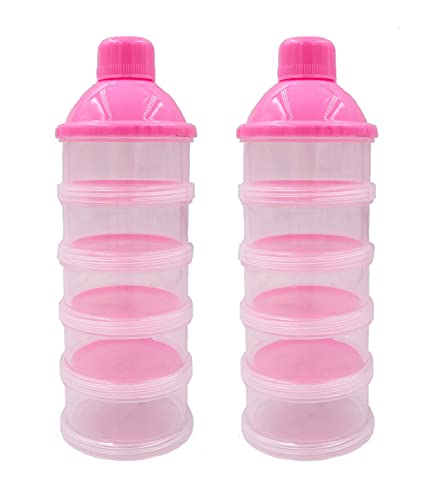 Goldenvalueable Non-Spill Milk Powder Dispenser/Storage Container, Pink (2pcs)- 5 Compartments