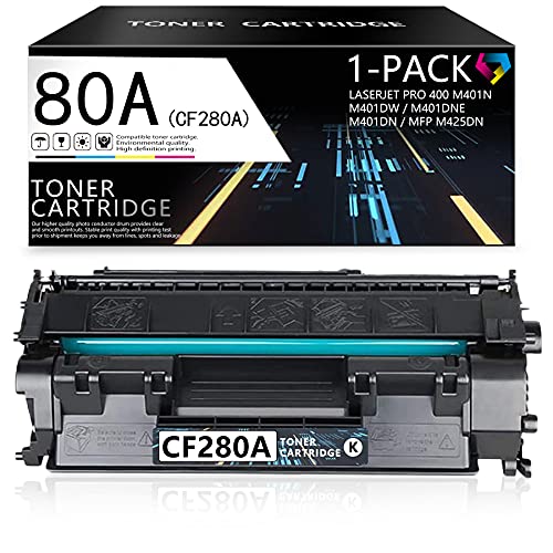 Compatible 80A | CF280A Toner Cartridge Replacement for HP Pro 400 M401n 400 M401dw 400 M401dne 400 M401dn 400 MFP M425dn Printer Toner Cartridge (Black, 1-Pack)