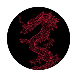 Red Fire Dragon On Black Background PopSockets Swappable PopGrip