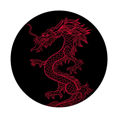 Red Fire Dragon On Black Background PopSockets Swappable PopGrip