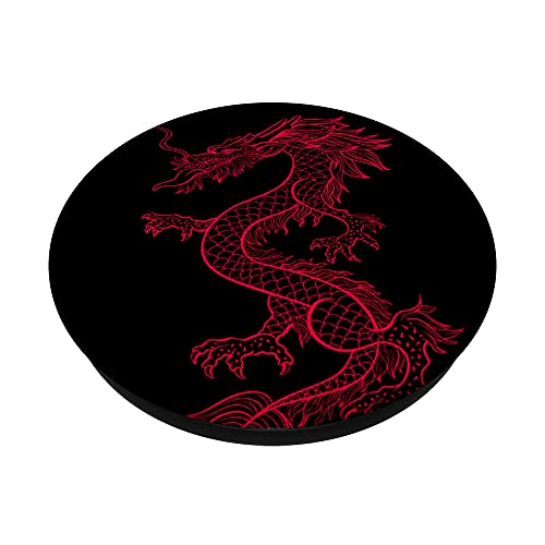 Red Fire Dragon On Black Background PopSockets Swappable PopGrip