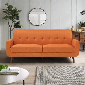 Lexicon Fitch 79" Mid-Century Polyester Fabric Sofa with Tufted Detail in Orange