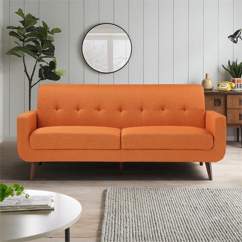 Lexicon Fitch 79" Mid-Century Polyester Fabric Sofa with Tufted Detail in Orange