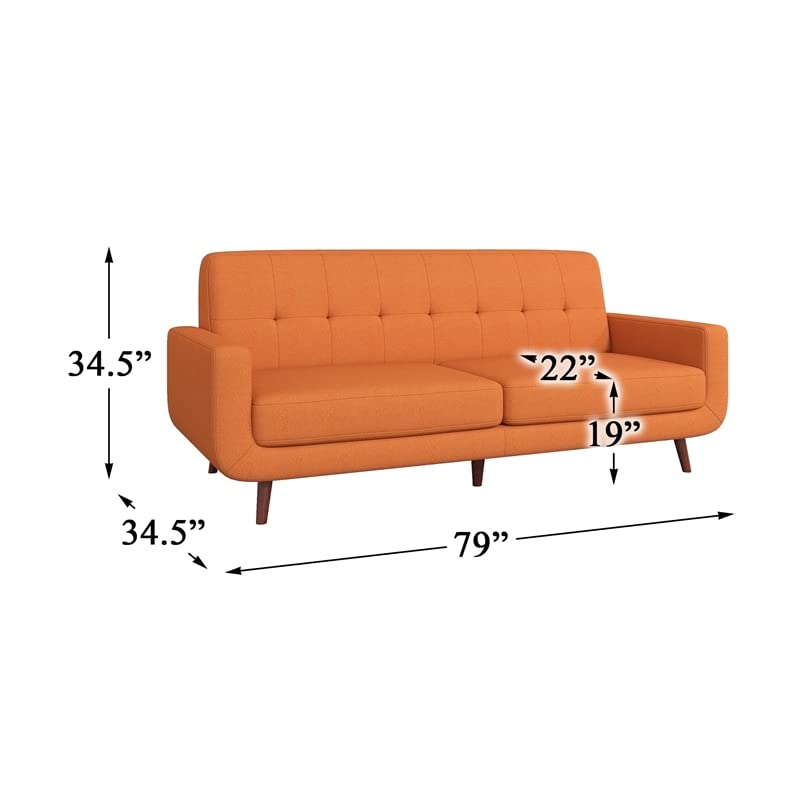 Lexicon Fitch 79" Mid-Century Polyester Fabric Sofa with Tufted Detail in Orange