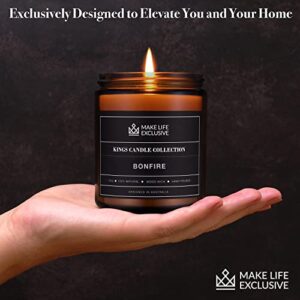 Scented Candles for Men | Bonfire, Mahogany & Teakwood Scented | Wood Wick, Long Lasting, Masculine Scents | Natural Soy Jar Candle for Home, Mancave & Bachelor Pad | The Perfect Mens Gift.