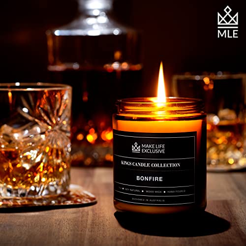 Scented Candles for Men | Bonfire, Mahogany & Teakwood Scented | Wood Wick, Long Lasting, Masculine Scents | Natural Soy Jar Candle for Home, Mancave & Bachelor Pad | The Perfect Mens Gift.