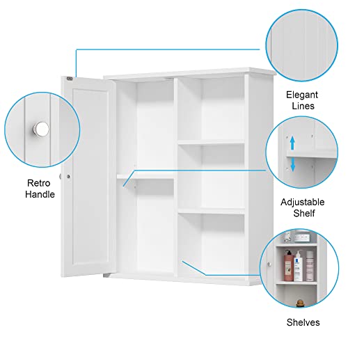 Treocho Bathroom Wall Cabinet, Medicine Cabinet with Door and Open Shelf, Wall Mounted Storage Organizer for Bathroom, White