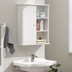 Treocho Bathroom Wall Cabinet, Medicine Cabinet with Door and Open Shelf, Wall Mounted Storage Organizer for Bathroom, White