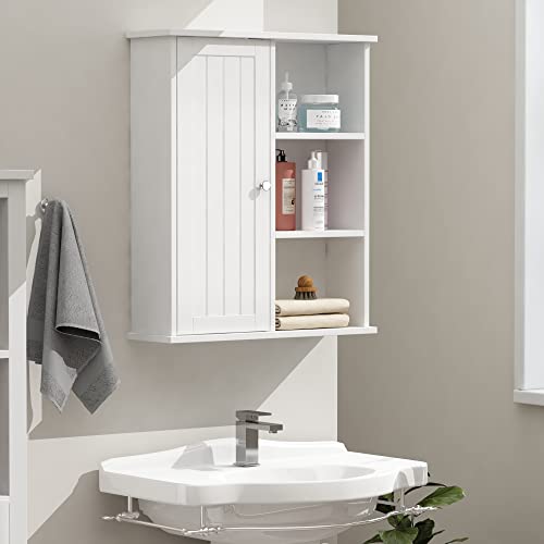 Treocho Bathroom Wall Cabinet, Medicine Cabinet with Door and Open Shelf, Wall Mounted Storage Organizer for Bathroom, White