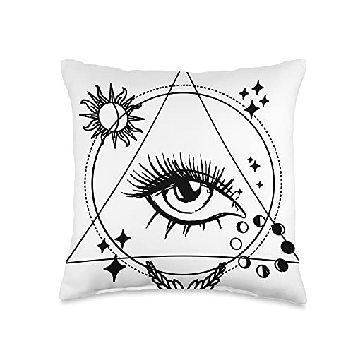 All Knowing Seeing Eye Eyelashes Chakra Ajna Gifts Sun Moon Luna Third Eye Stars Bohemian Masonic All Seeing Throw Pillow, 16x16, Multicolor