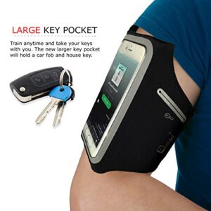 RevereSport Waterproof iPhone Pro Max 14/13/12/Plus Running Armband with Extra Pockets for Keys, Cash and Credit Cards. Phone Arm Holder for Sports, Gym Workouts and Exercise