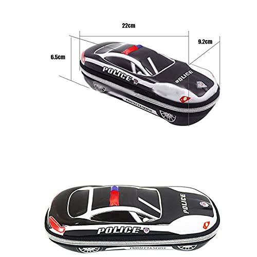 Police Car Shape Canvas Pencil Pen Case for Teen Boys Girls School Students - 8.7 x 2.6 x 3.6Inch Portable Durable Big Large Capacity Pencil Pouch Stationery Bag Cosmetic Storage Box (Black)