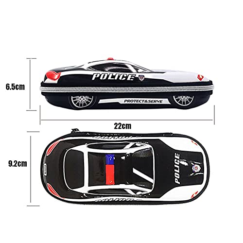 Police Car Shape Canvas Pencil Pen Case for Teen Boys Girls School Students - 8.7 x 2.6 x 3.6Inch Portable Durable Big Large Capacity Pencil Pouch Stationery Bag Cosmetic Storage Box (Black)