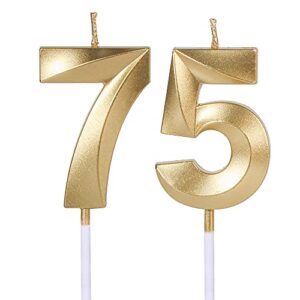 gold 75th & 57th birthday candles for cakes, number 75 57 glitter candle cake topper for party anniversary wedding celebration decoration