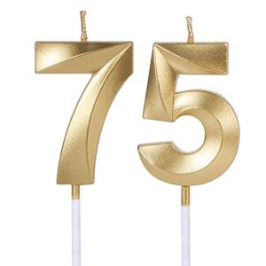 Gold 75th & 57th Birthday Candles for Cakes, Number 75 57 Glitter Candle Cake Topper for Party Anniversary Wedding Celebration Decoration