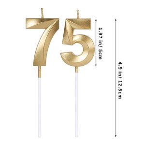 Gold 75th & 57th Birthday Candles for Cakes, Number 75 57 Glitter Candle Cake Topper for Party Anniversary Wedding Celebration Decoration