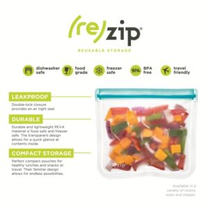 rezip 10-Pack Flat Reusable Lunch Bags | BPA-Free, Food Grade, Leakproof, Freezer and Dishwasher Safe | 10 Sandwich/Lunch Bags (3.5 Cup / 28-Ounce) | Aqua