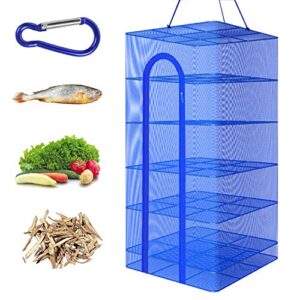 rnneleen hanging drying net foldable drying rack net dryer 19.7"x19.7"x37.4" 6 layer folding fish mesh collapsible dry net with zippers for drying seeds fish vegetables fruit herb food
