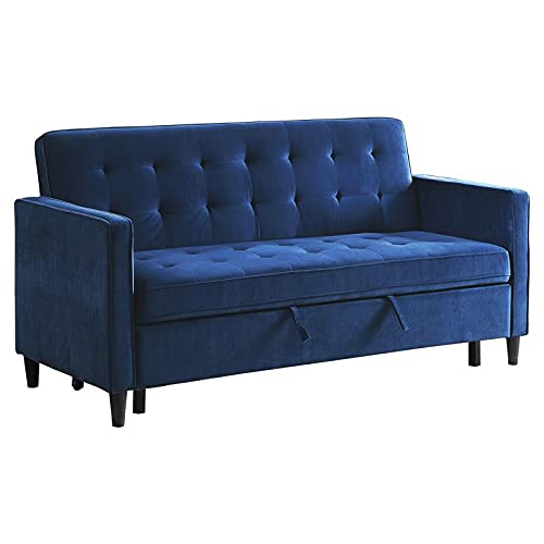 Lexicon Strader Microfiber Convertible Studio Sofa with Pull-Out Bed in Navy