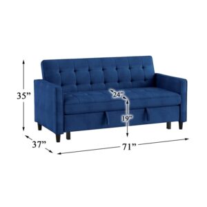 Lexicon Strader Microfiber Convertible Studio Sofa with Pull-Out Bed in Navy