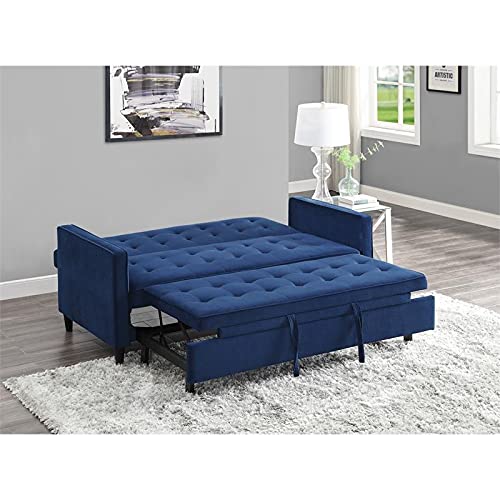 Lexicon Strader Microfiber Convertible Studio Sofa with Pull-Out Bed in Navy