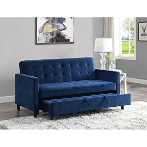 Lexicon Strader Microfiber Convertible Studio Sofa with Pull-Out Bed in Navy